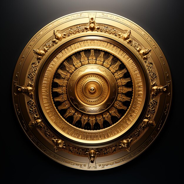 a close up of a gold clock with a black background generative ai