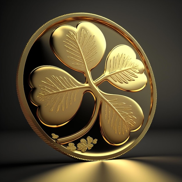 Photo a close up of a gold coin with a four leaf clover generative ai