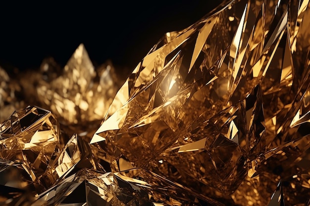 A close up of gold crystals with the word diamond on it