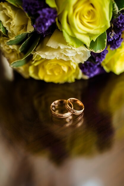 Close up on gold engagement rings