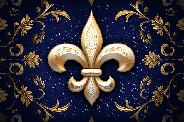 a close up of a gold fleur de lis on a blue background generative ai