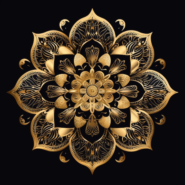 A close up of a gold flower on a black background generative ai