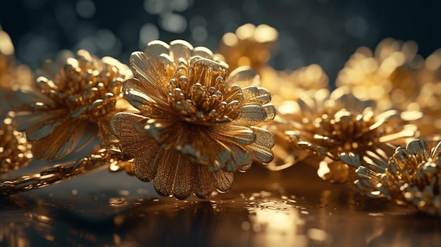 A close up of gold flowers on a table