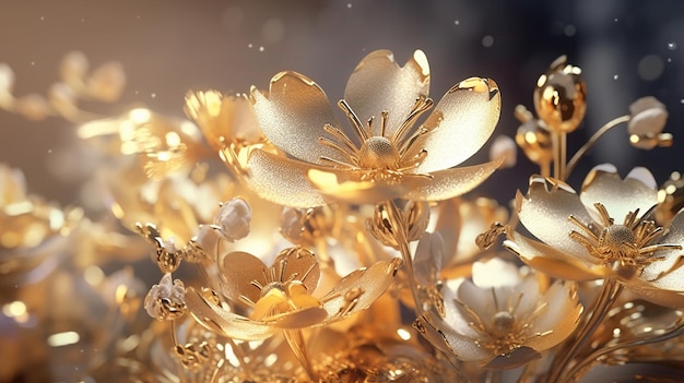 A close up of gold flowers with a blurry background.