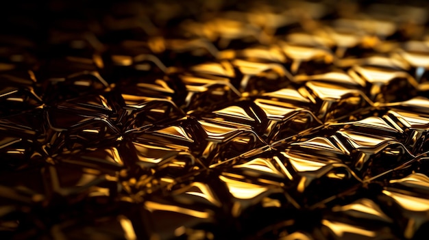 A close up of a gold foiled surface with the word gold on it.