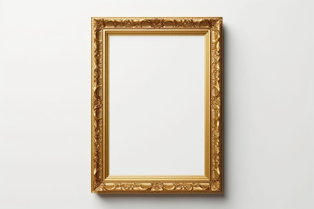 a close up of a gold frame on a white wall generative ai