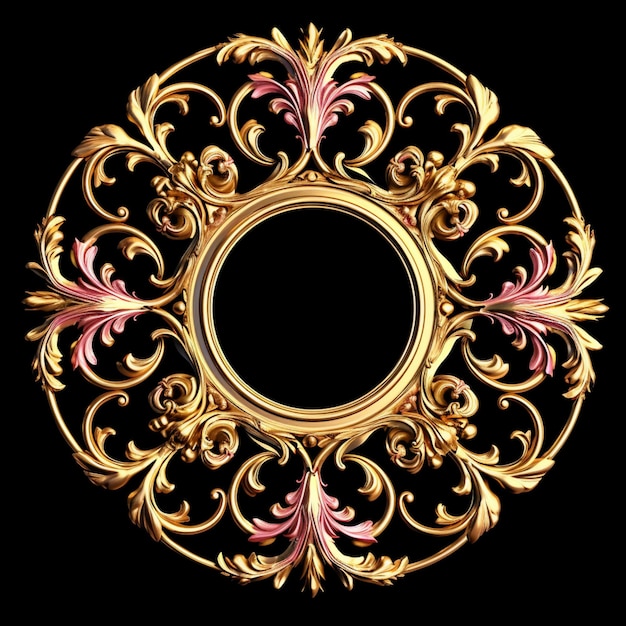 A close up of a gold frame with a black background generative ai