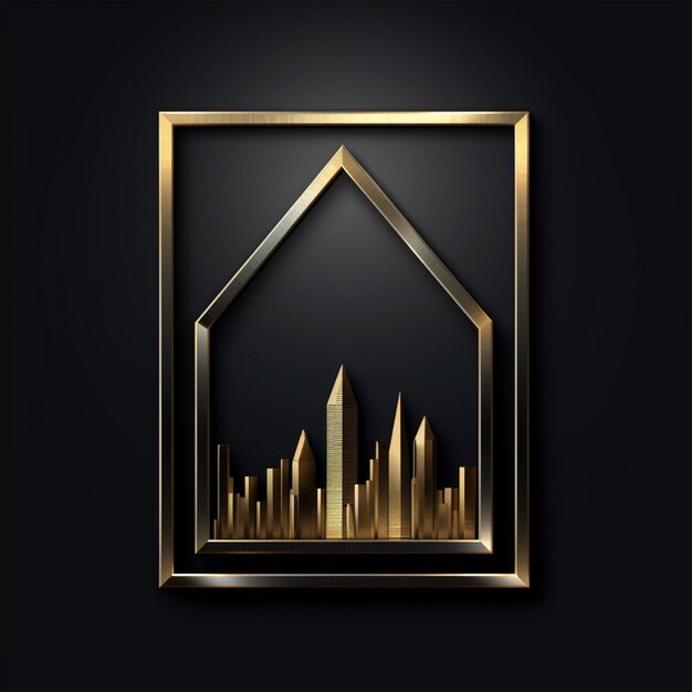 Photo a close up of a gold frame with a city in it generative ai