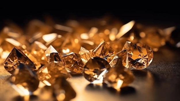 A close up of gold gemstones on a black background