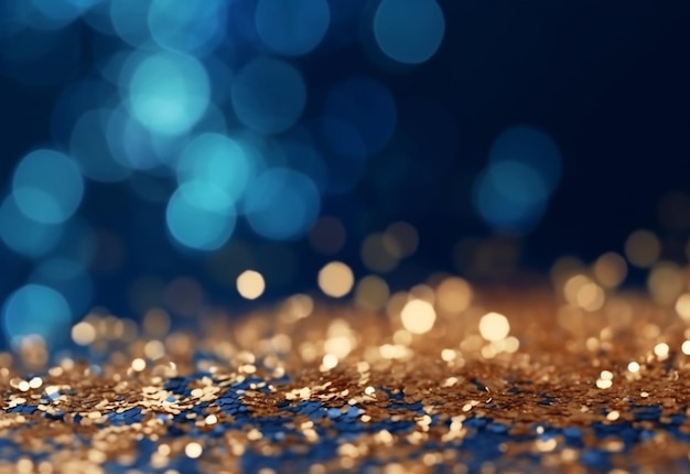 a close up of a gold glitter background with a blue background generative ai