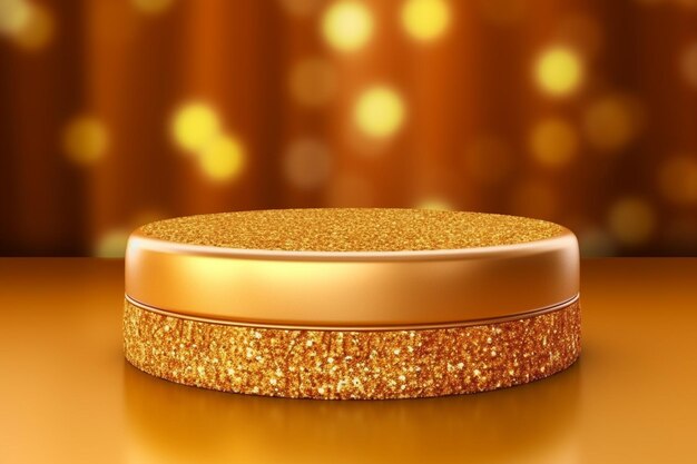 A close up of a gold glitter covered cake on a table generative ai