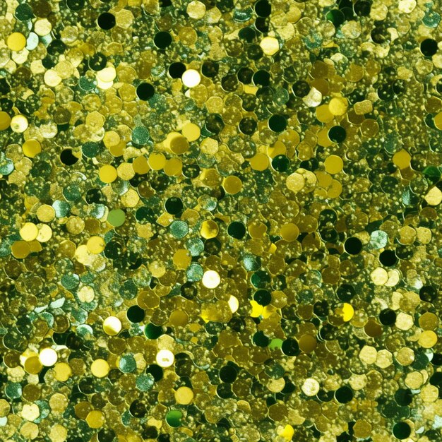 Photo a close up of a gold and green glitter background generative ai