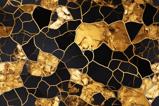 Photo a close up of a gold leaf on a black background generative ai