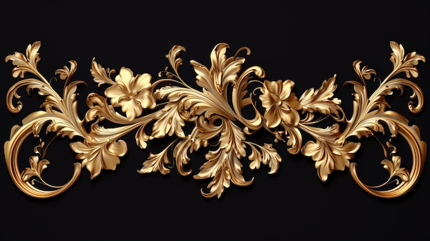 Photo a close up of a gold leaf design on a black background generative ai