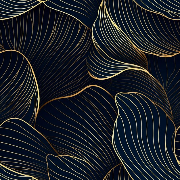 a close up of a gold leaf pattern on a black background generative ai