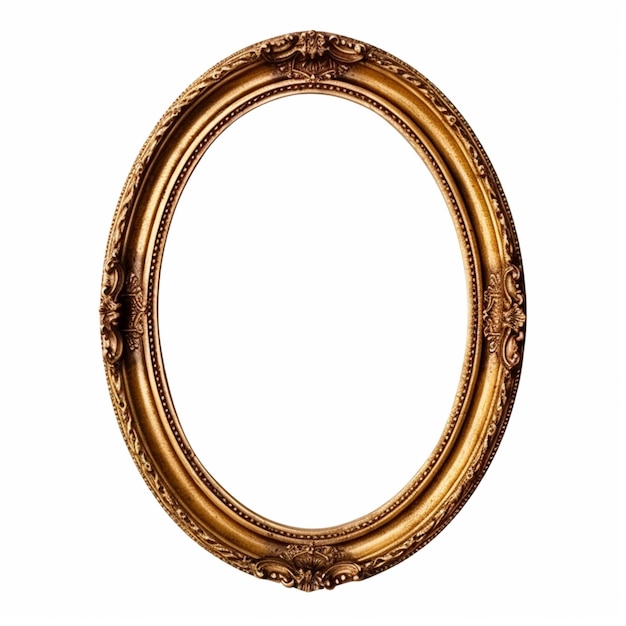 Photo a close up of a gold oval frame on a white background generative ai