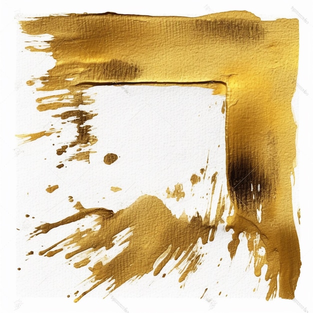 A close up of a gold paint brush stroke on a white background generative ai