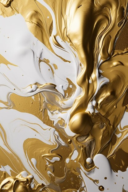 A close up of a gold paint with white and gold paint