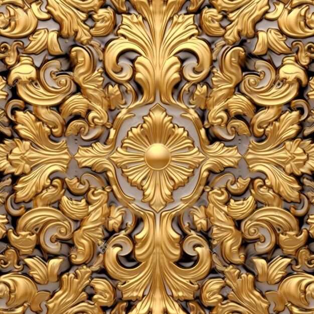 a close up of a gold and silver wall with a decorative design generative ai