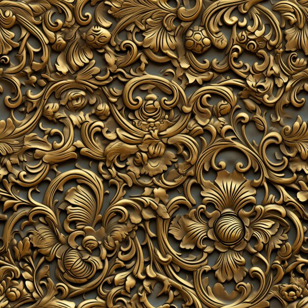 a close up of a gold wall with a pattern of flowers generative ai