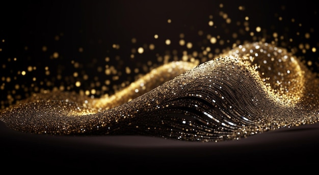 A close up of a gold wave with sparkling dust generative ai