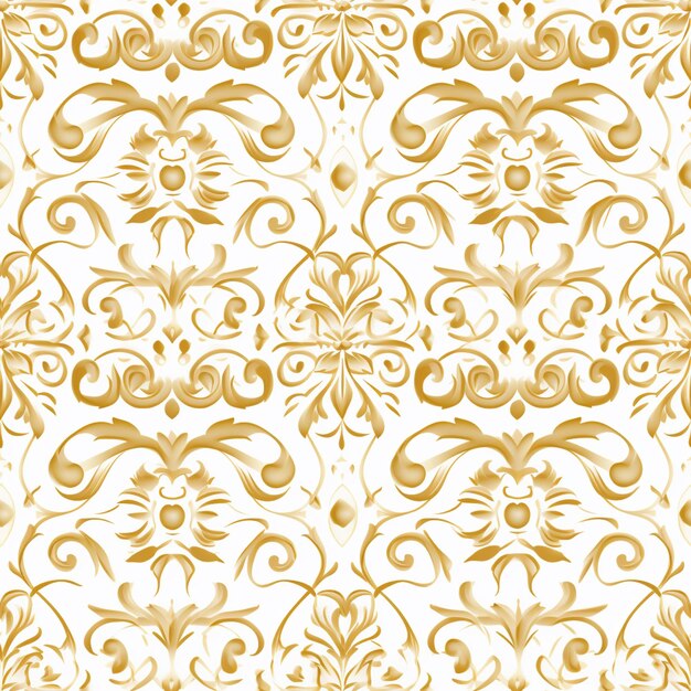 Photo a close up of a gold and white wallpaper with swirly designs generative ai