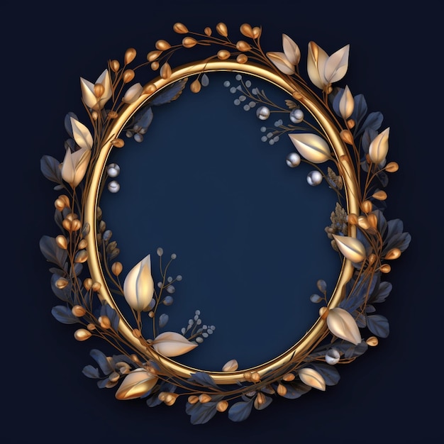 Photo a close up of a gold wreath with leaves and berries generative ai