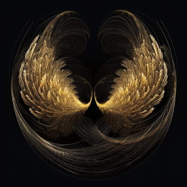 Foto un primo piano delle ali di un angelo dorato su sfondo nero ai generativo