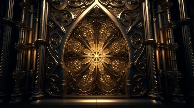 a close up of a golden door with a cross on it generative ai