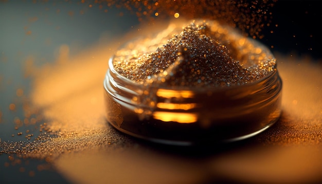 Close up of golden glitter powder background