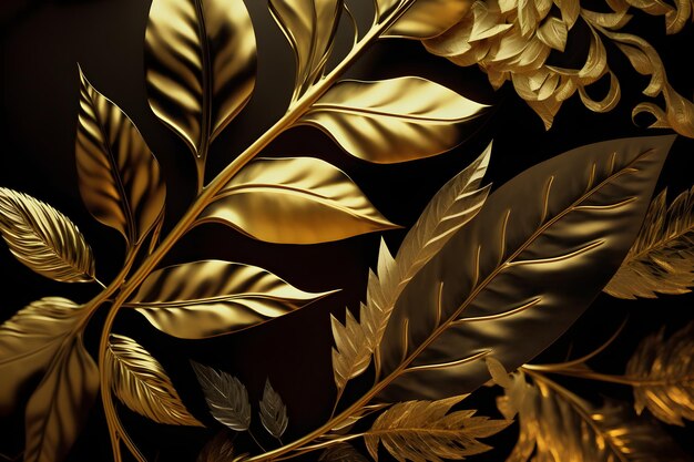 A close up of golden leaves