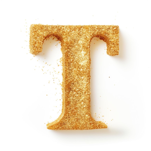 a close up of a golden letter t made of sugar generative ai