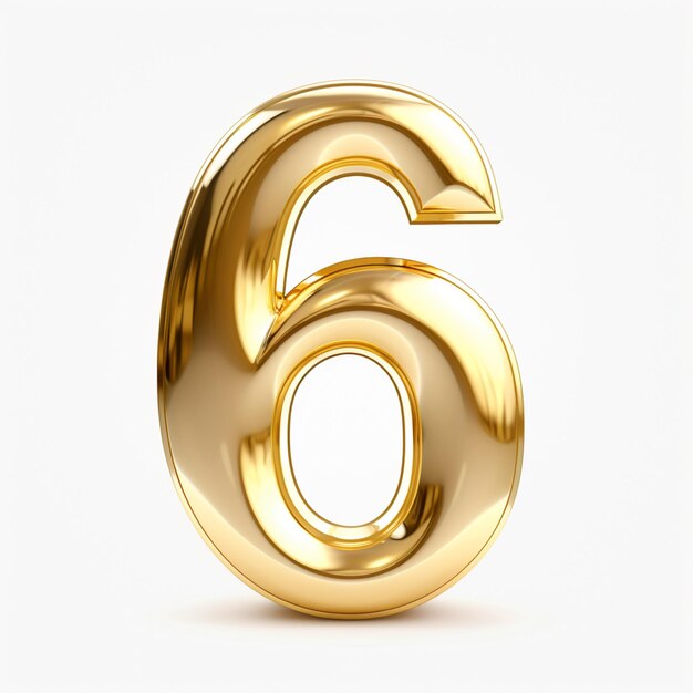 Близкое изображение золотого числа шесть на белом фоне генеративный аи