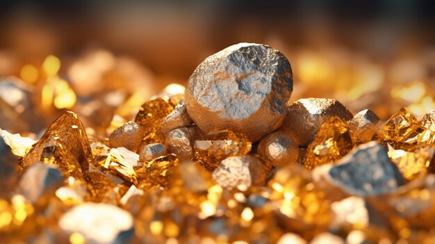 close up golden ore particles