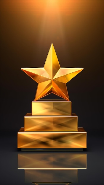 A close up of a golden star on a pedestal with a black background generative ai