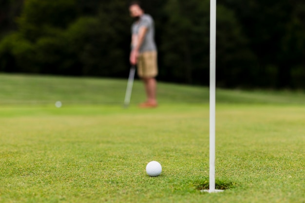 Sfera di golf del primo piano sull'erba