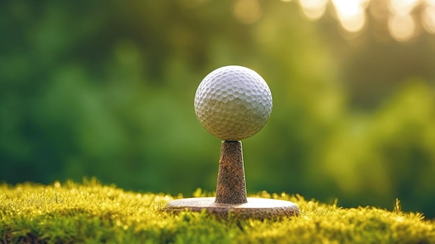 Close up golf ball on green grass field Generative Ai