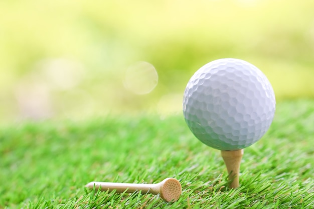 Close up of golf ball on tee 