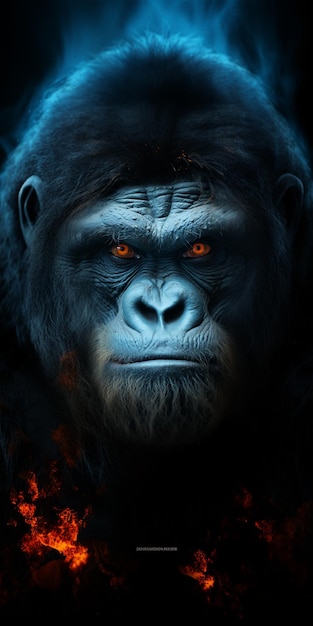 A close up of a gorilla with a fire in its mouth generative ai