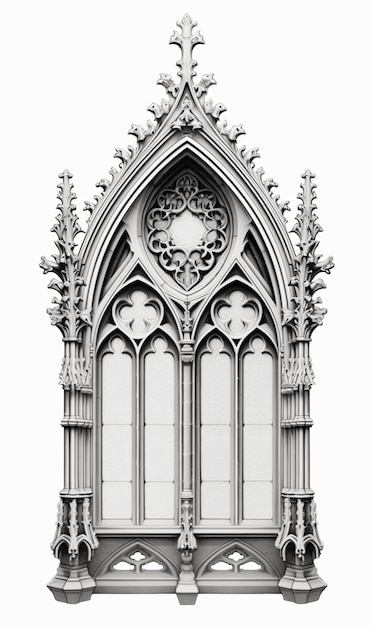 a close up of a gothic window with a clock on it generative ai