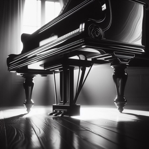 Foto primo piano del pianoforte a coda