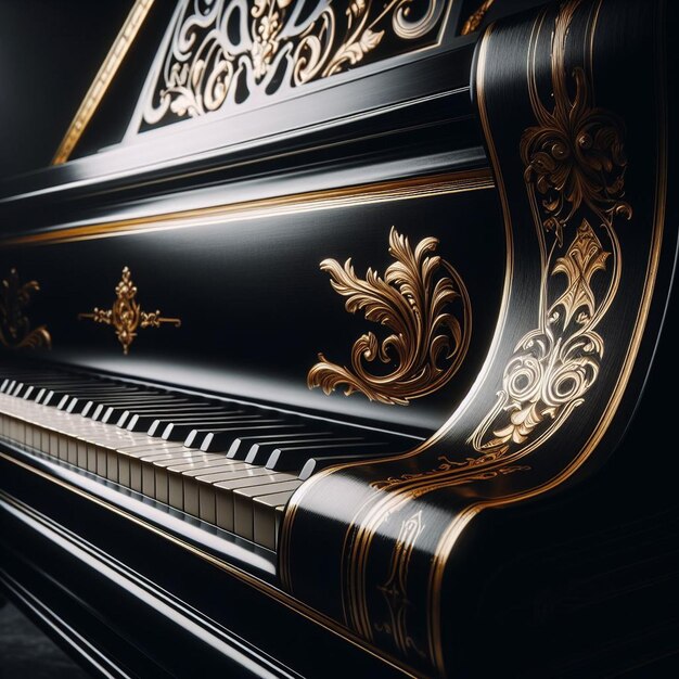 Foto primo piano del pianoforte a coda