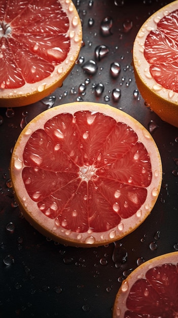 A close up of a grapefruit cut in half