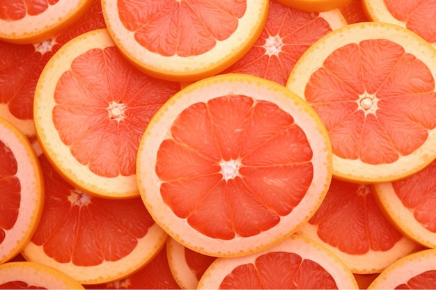 Close up of grapefruit slices as a background Top view