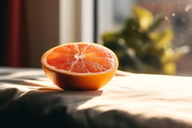 Close up grapefruit on the wooden table Generative AI