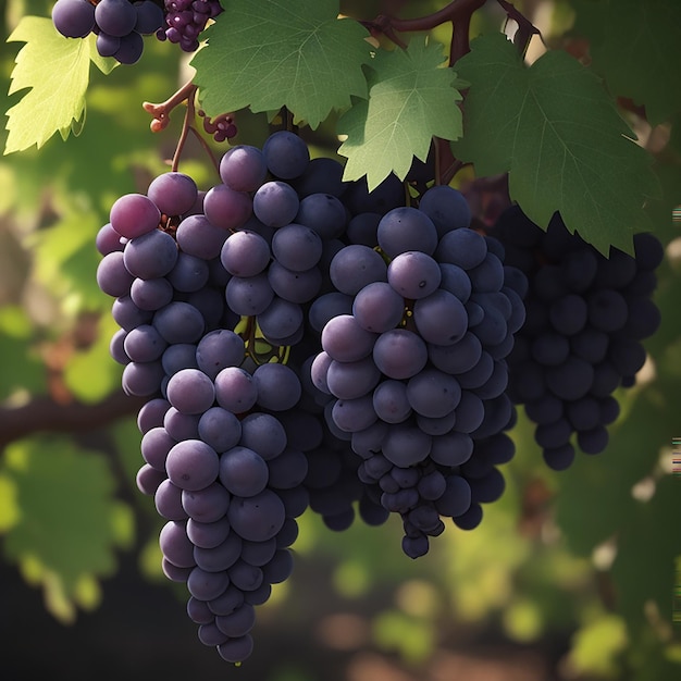 Близкий взгляд на виноград, висящий на ветви, сгенерированный ИИ