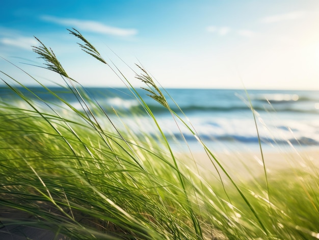 Foto un primo piano dell'erba su una spiaggia