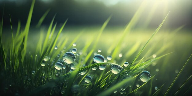 A close up of grass with water droplets on it