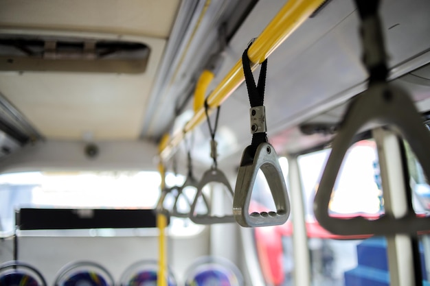 Close Up Of Gray Handrail Ring For Standing Passenger Inside A Bus