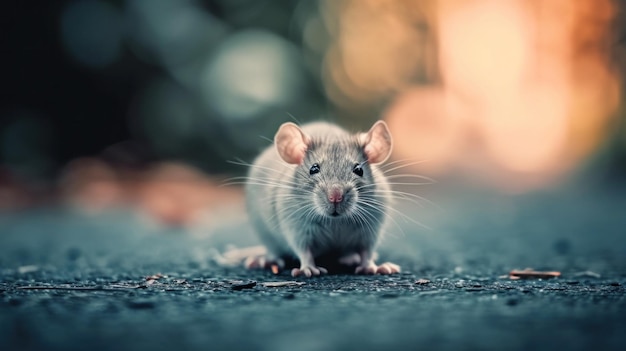 A close up of a gray mouse on the ground ai